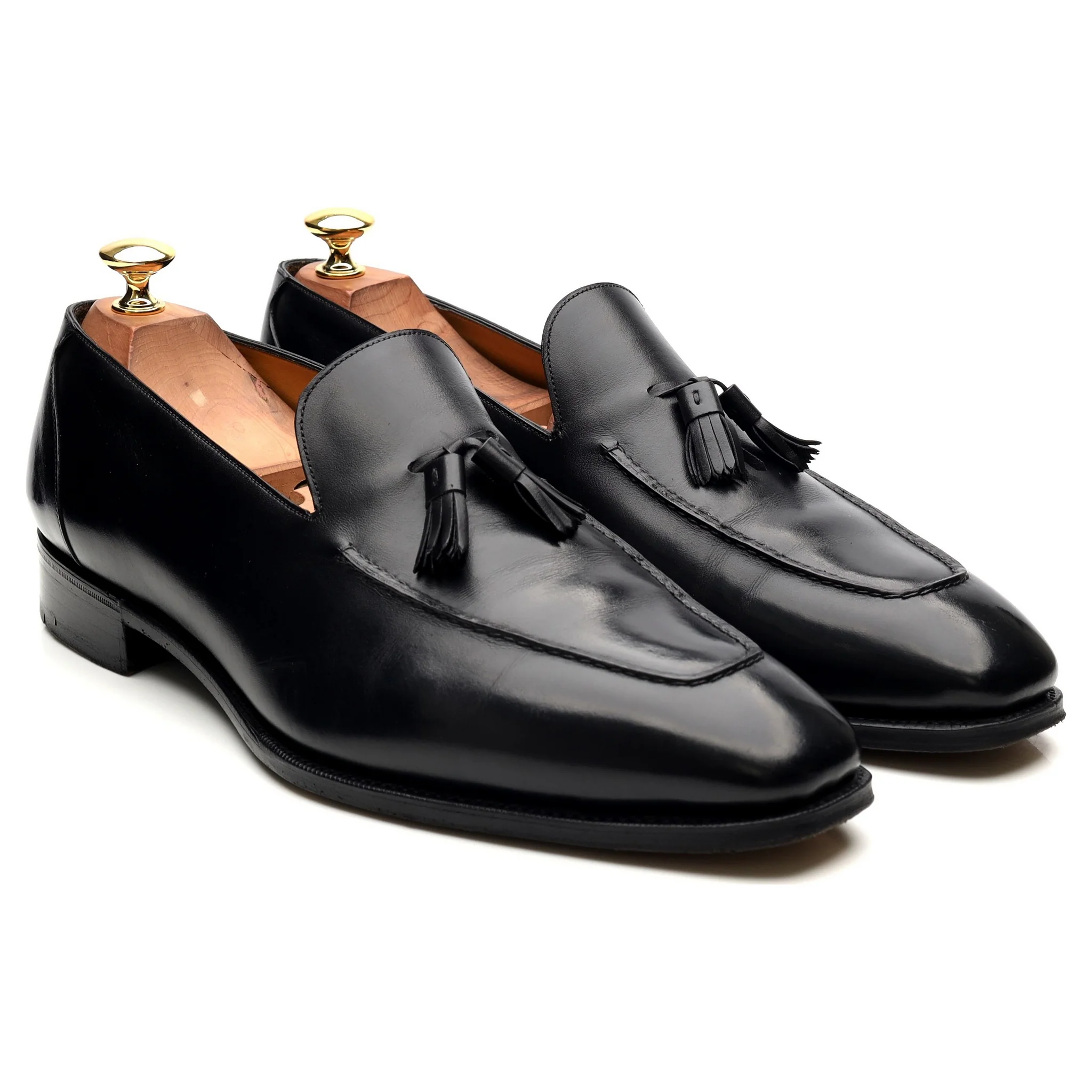 'Corniche' Black Leather Tassel Loafers UK 9.5 F - Image 7