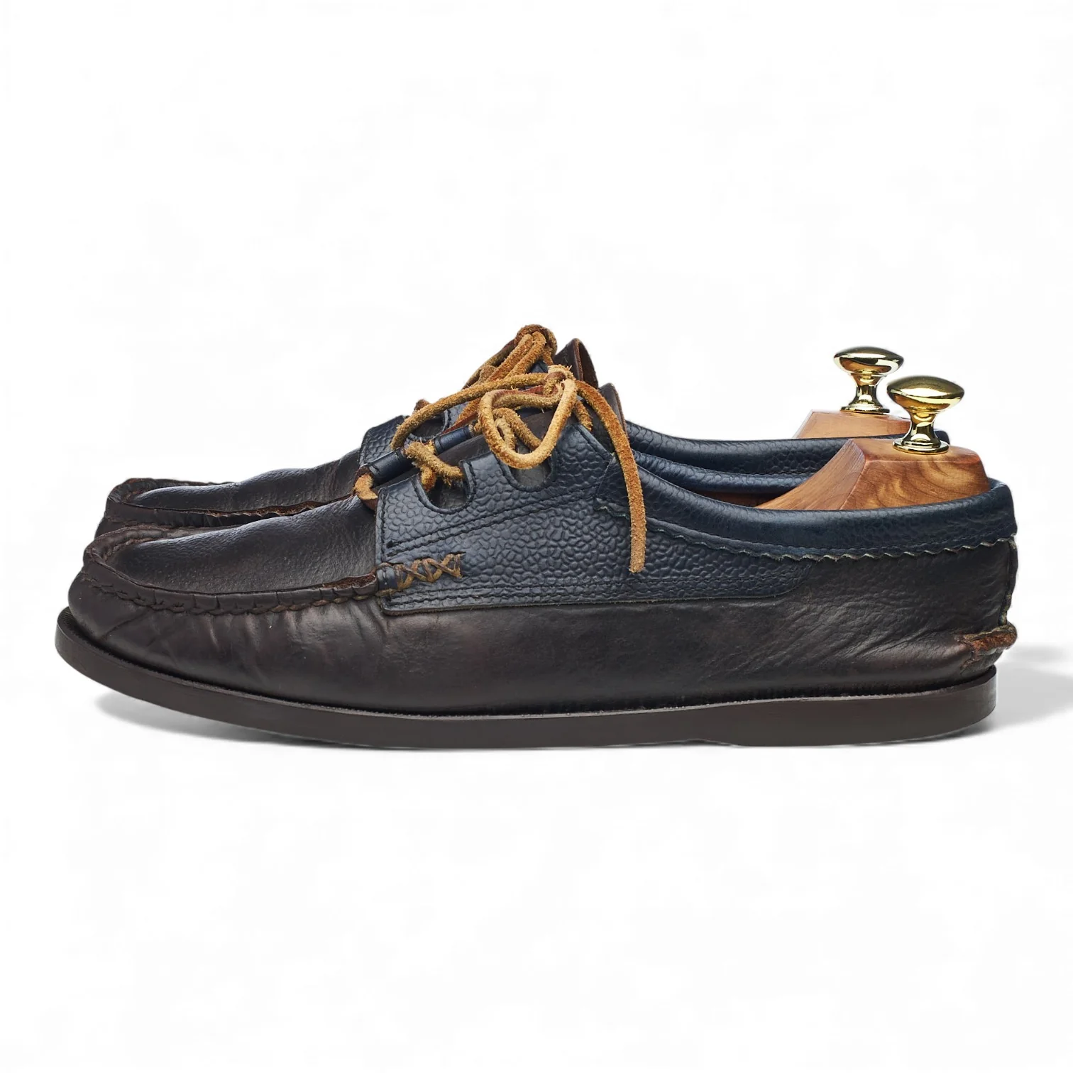 'Ghillie Moc' Dark Brown / Navy Blue Leather Boat Shoes UK 7 US 8 E - Image 3