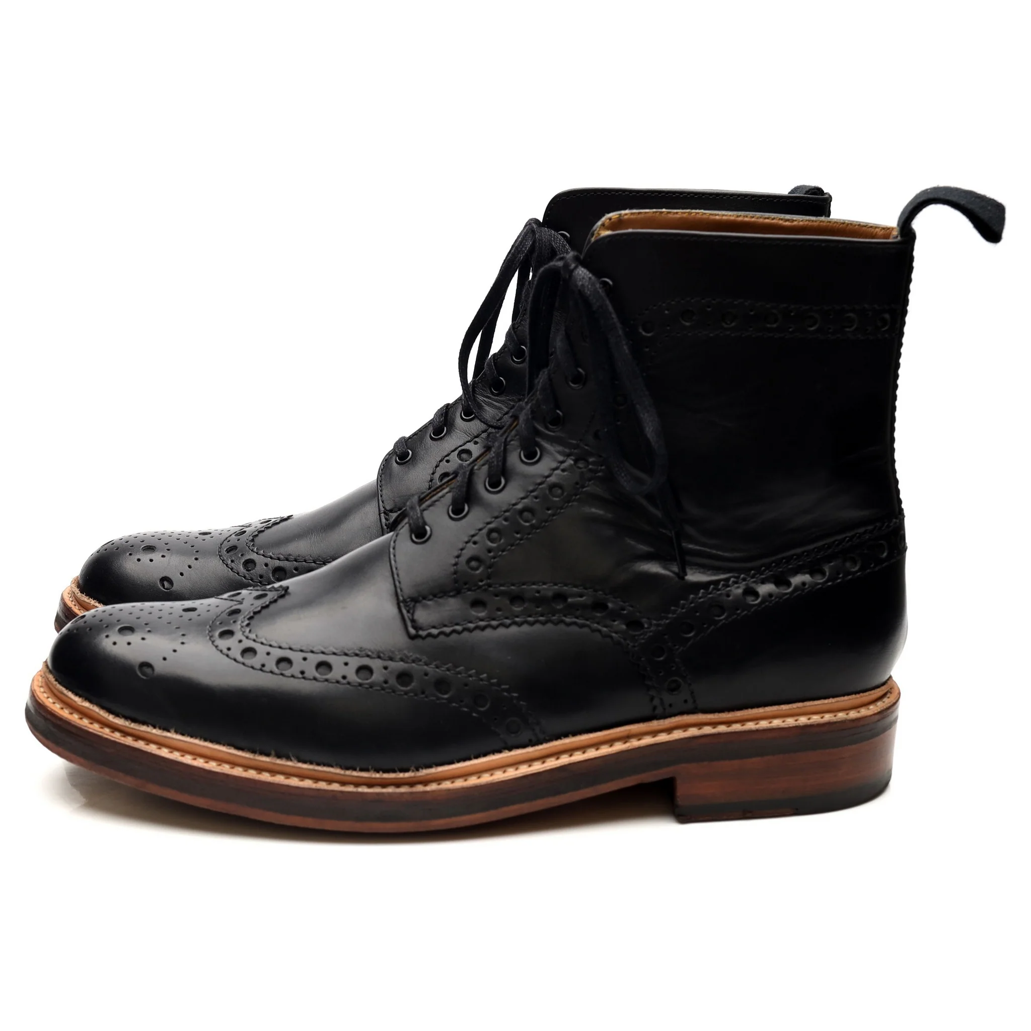 'Fred' Black Leather Brogue Boots UK 9.5 G - Image 2