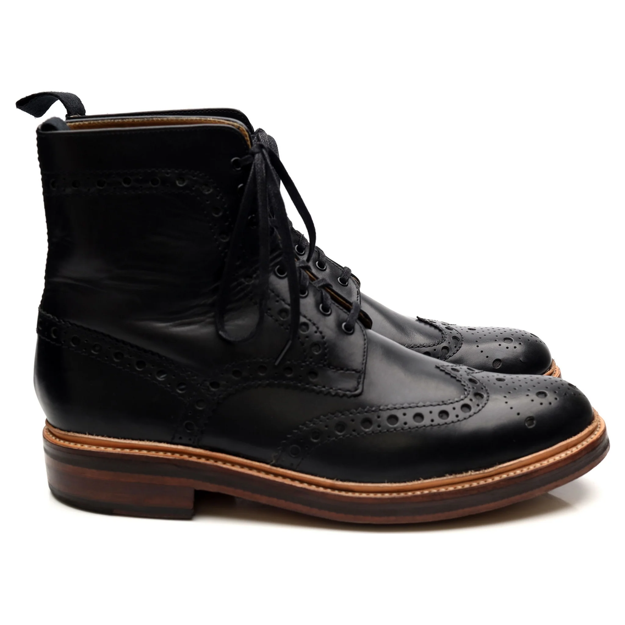 'Fred' Black Leather Brogue Boots UK 9.5 G - Image 6