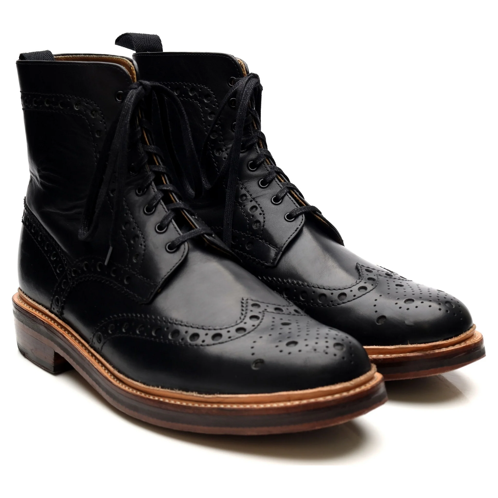 'Fred' Black Leather Brogue Boots UK 9.5 G - Image 7
