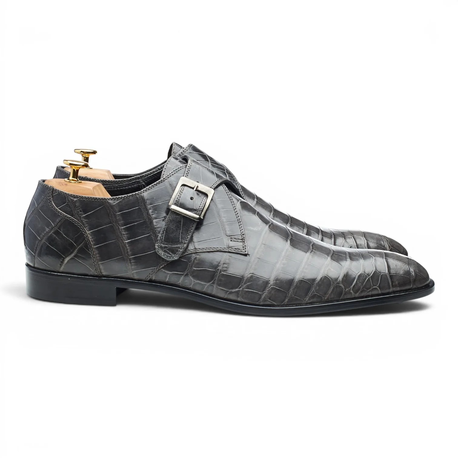 Grey Alligator Leather Monk Strap UK 12 EU 46