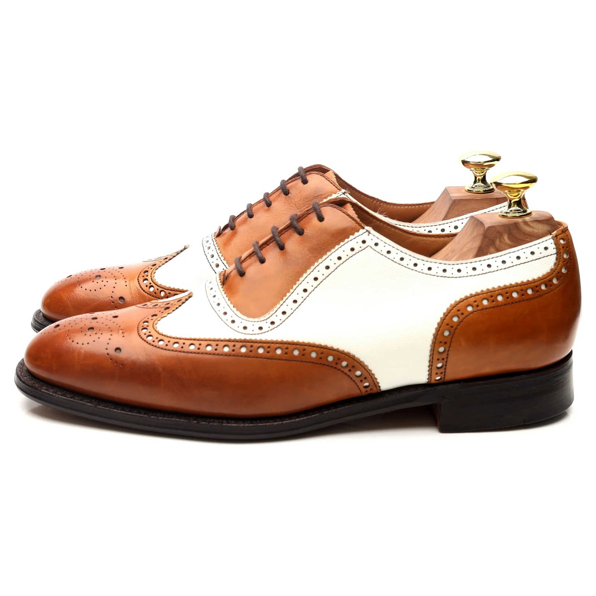 'Hyde' Tan Brown Brown White Leather Spectator Brogues UK 7 F - Image 2