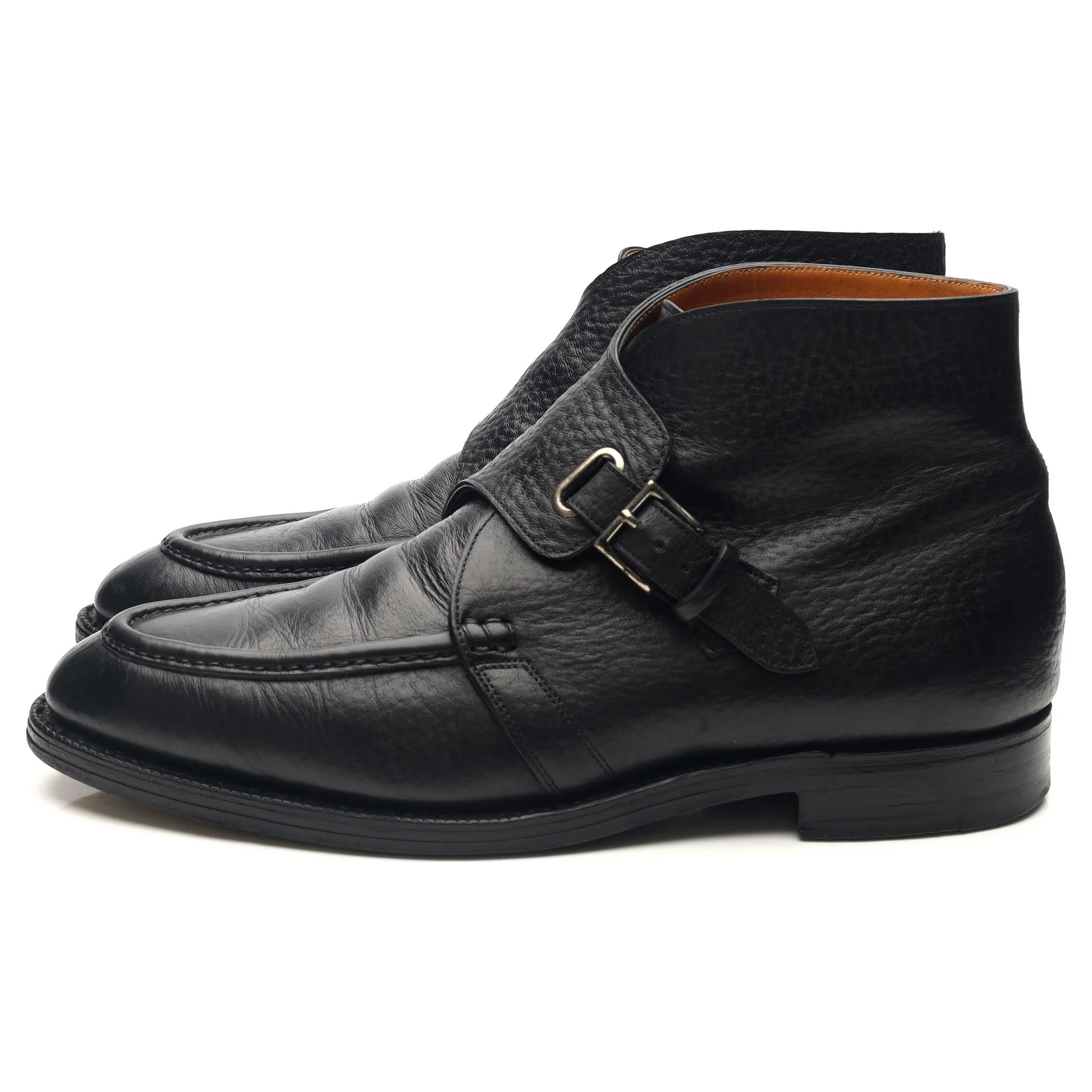 'Davos' Black Leather Apron Strap Boots UK 10.5 E - Image 2