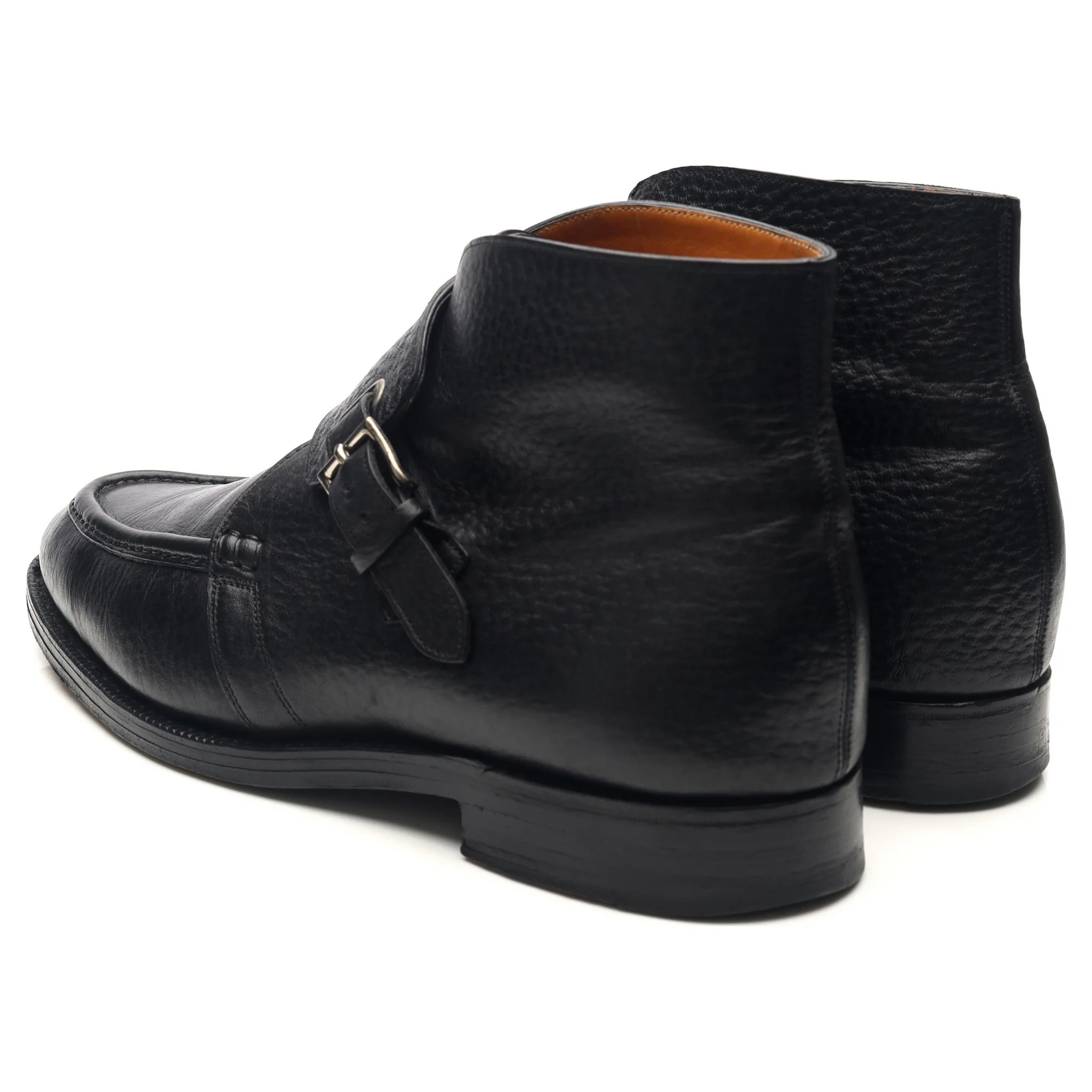 'Davos' Black Leather Apron Strap Boots UK 10.5 E - Image 3