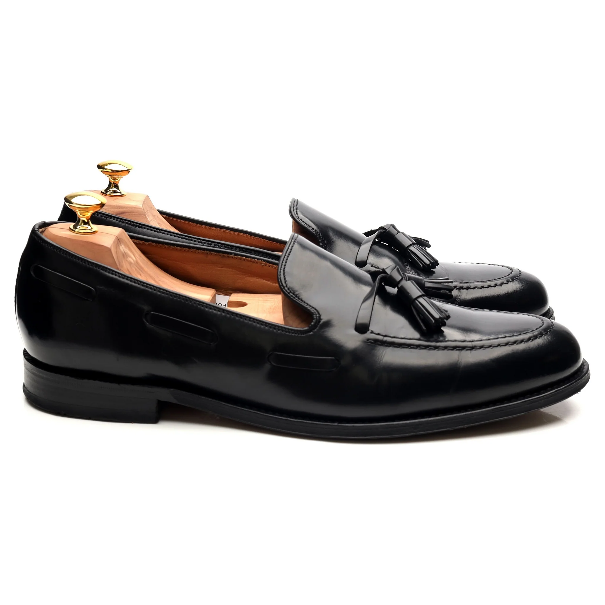 'Lincoln' Black Leather Tassel Loafers UK 12 F - Image 7