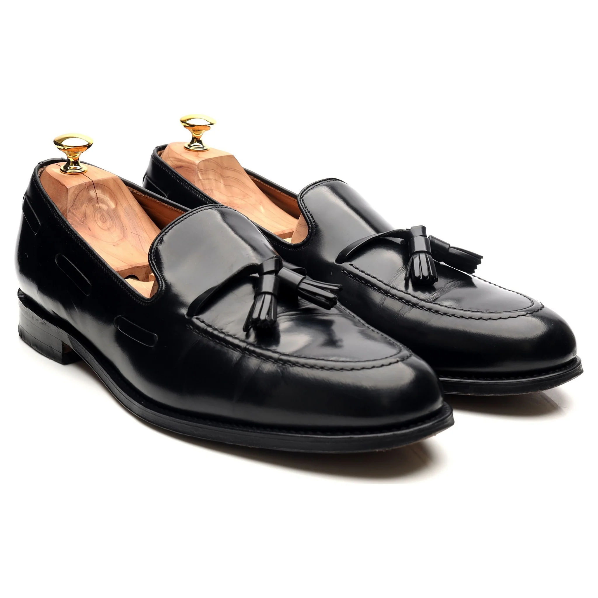 'Lincoln' Black Leather Tassel Loafers UK 12 F - Image 8