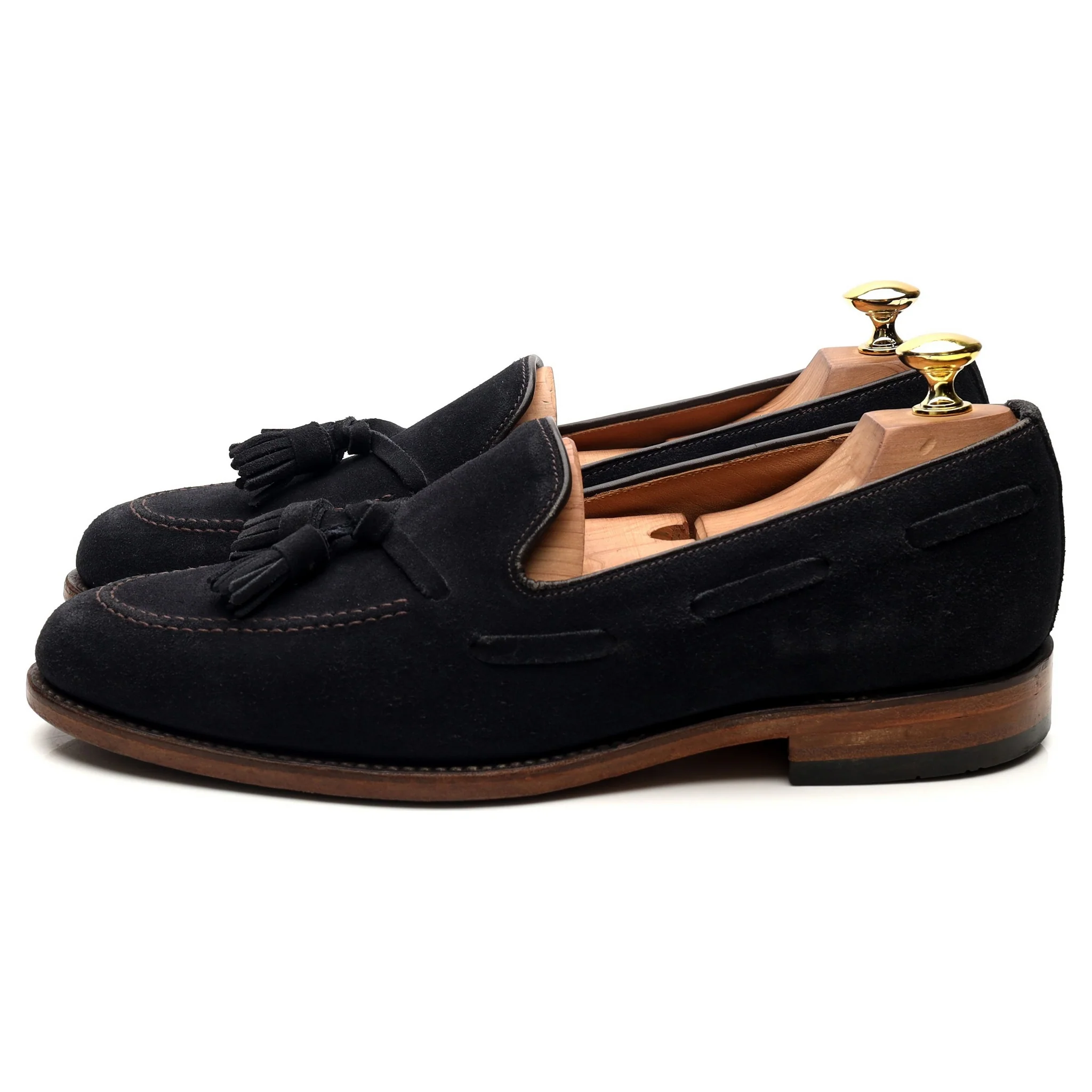 'Lincoln' Navy Blue Suede Tassel Loafers UK 8 F - Image 2