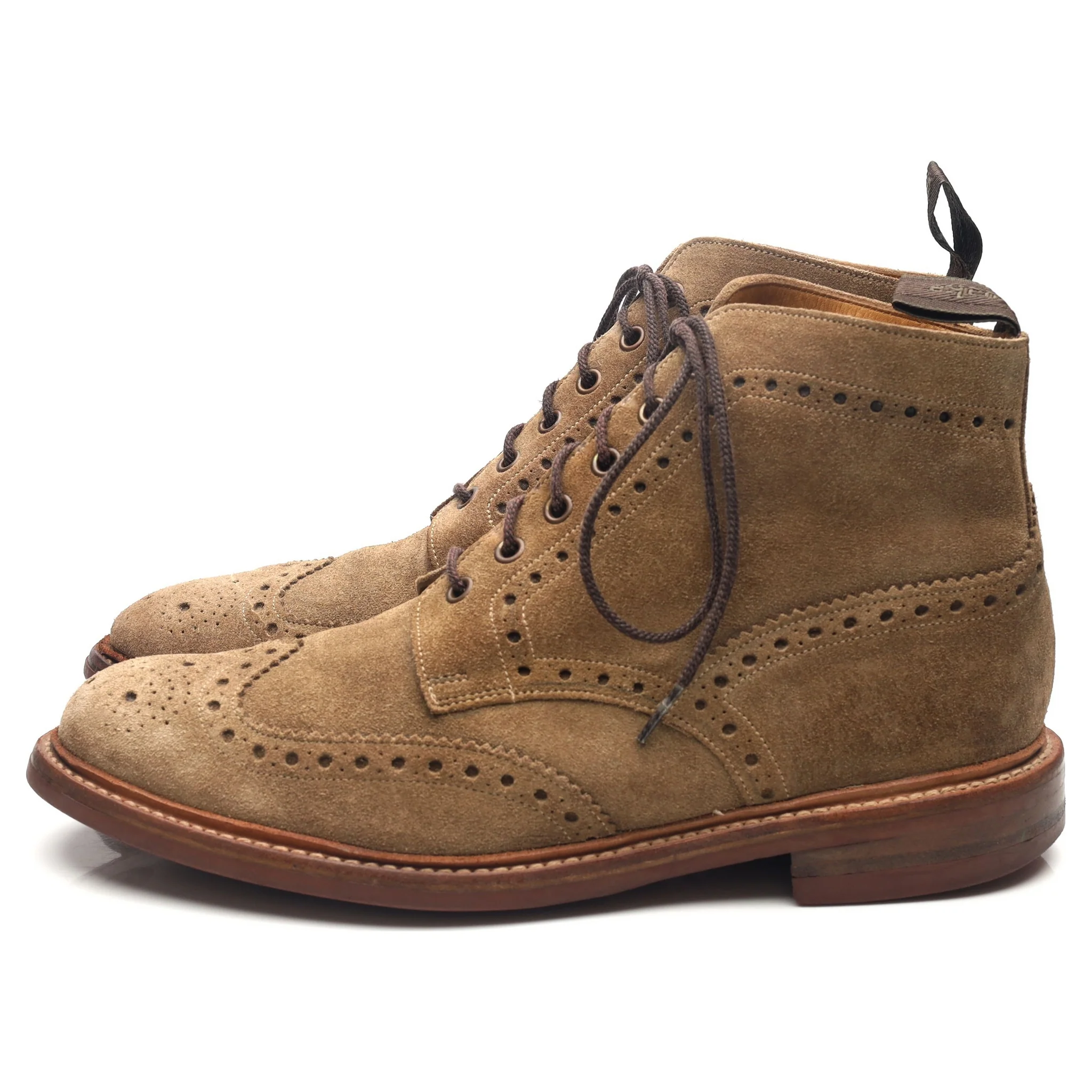 1880 'Wharfdale' Sand Brown Suede Brogue Boots UK 9 G - Image 2