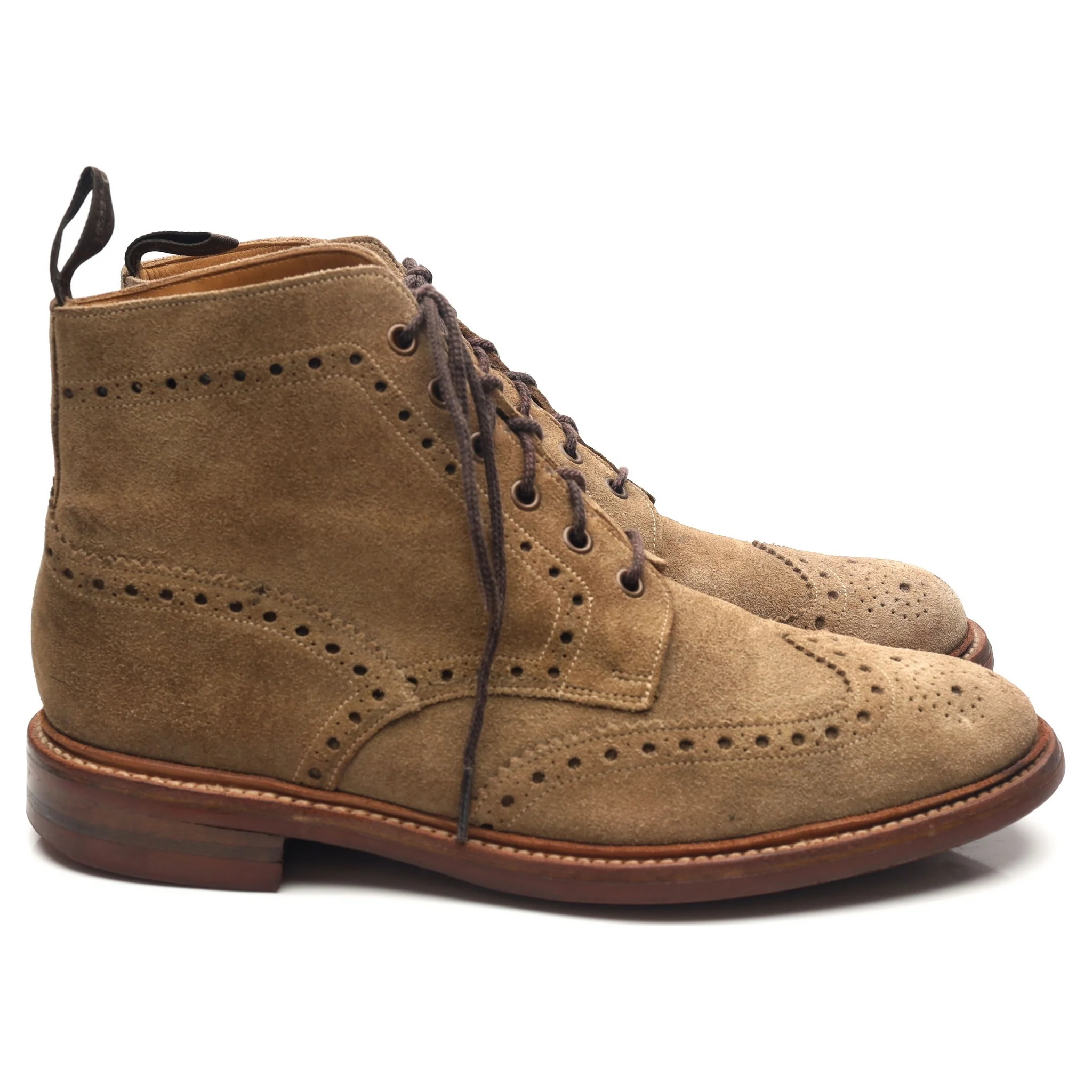 1880 'Wharfdale' Sand Brown Suede Brogue Boots UK 9 G - Image 6