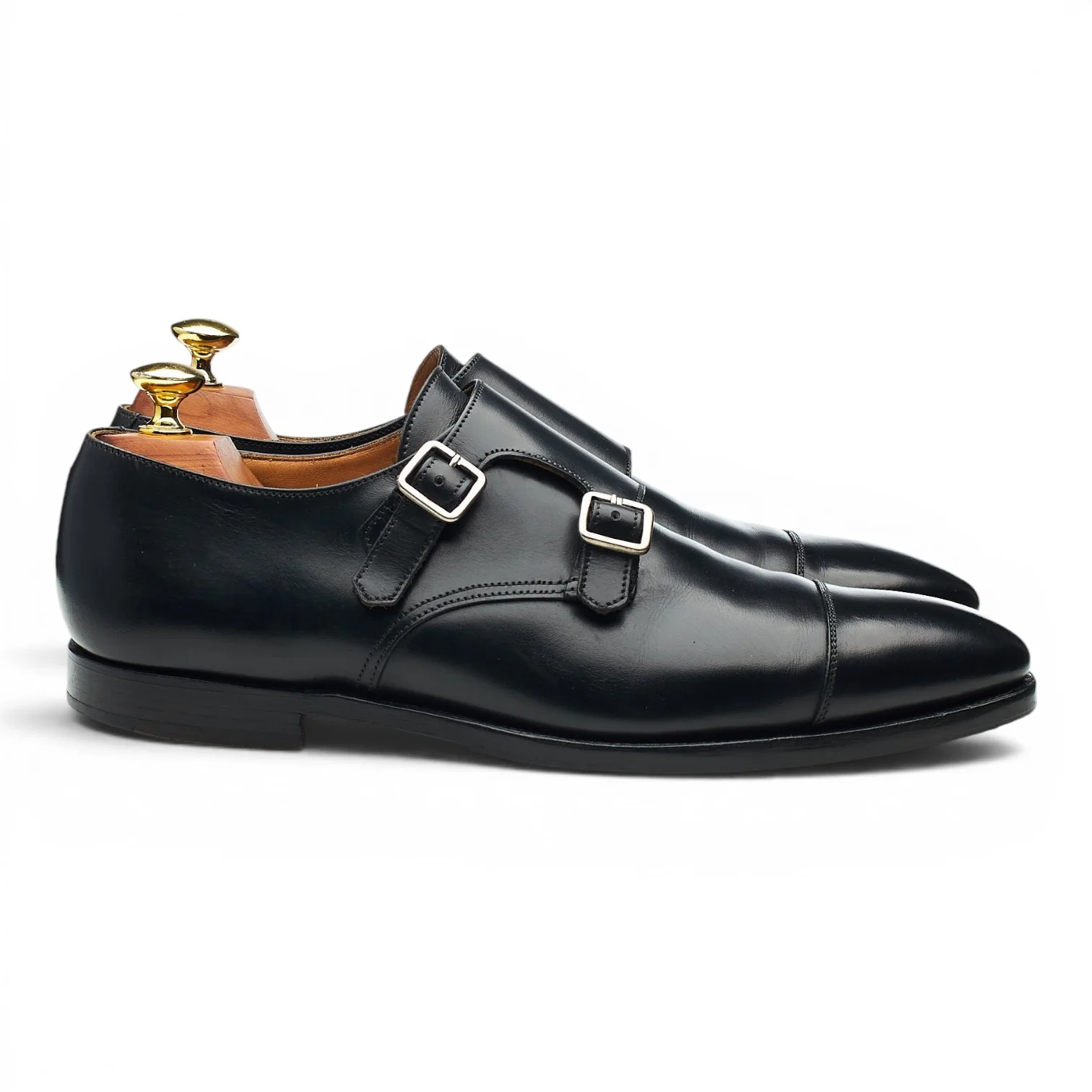 'Lowndes' Black Leather Double Monk Strap UK 7.5 E