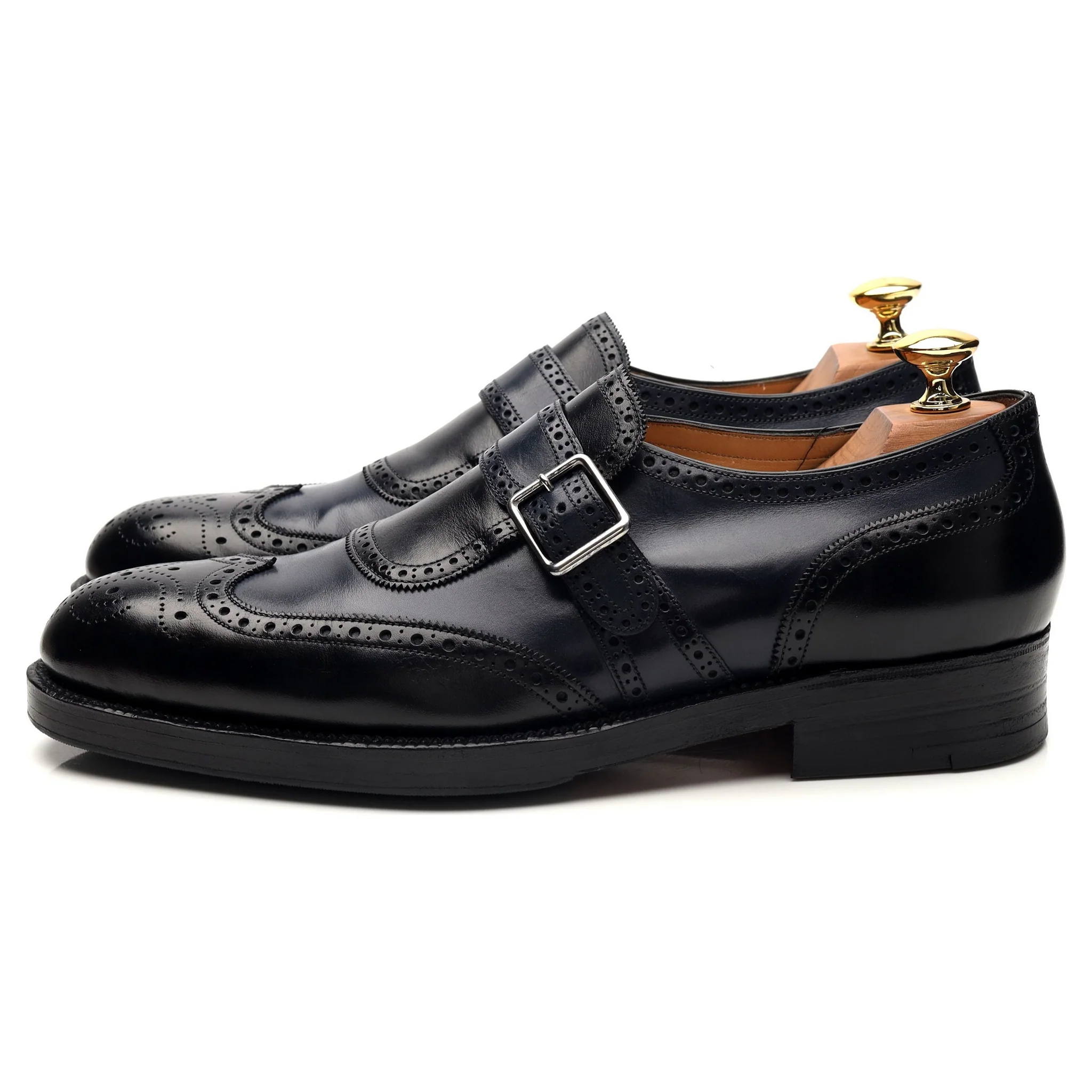Bespoke Black / Blue Leather Single Monk Strap Brogues UK 6 / UK 6.5 E - Image 3