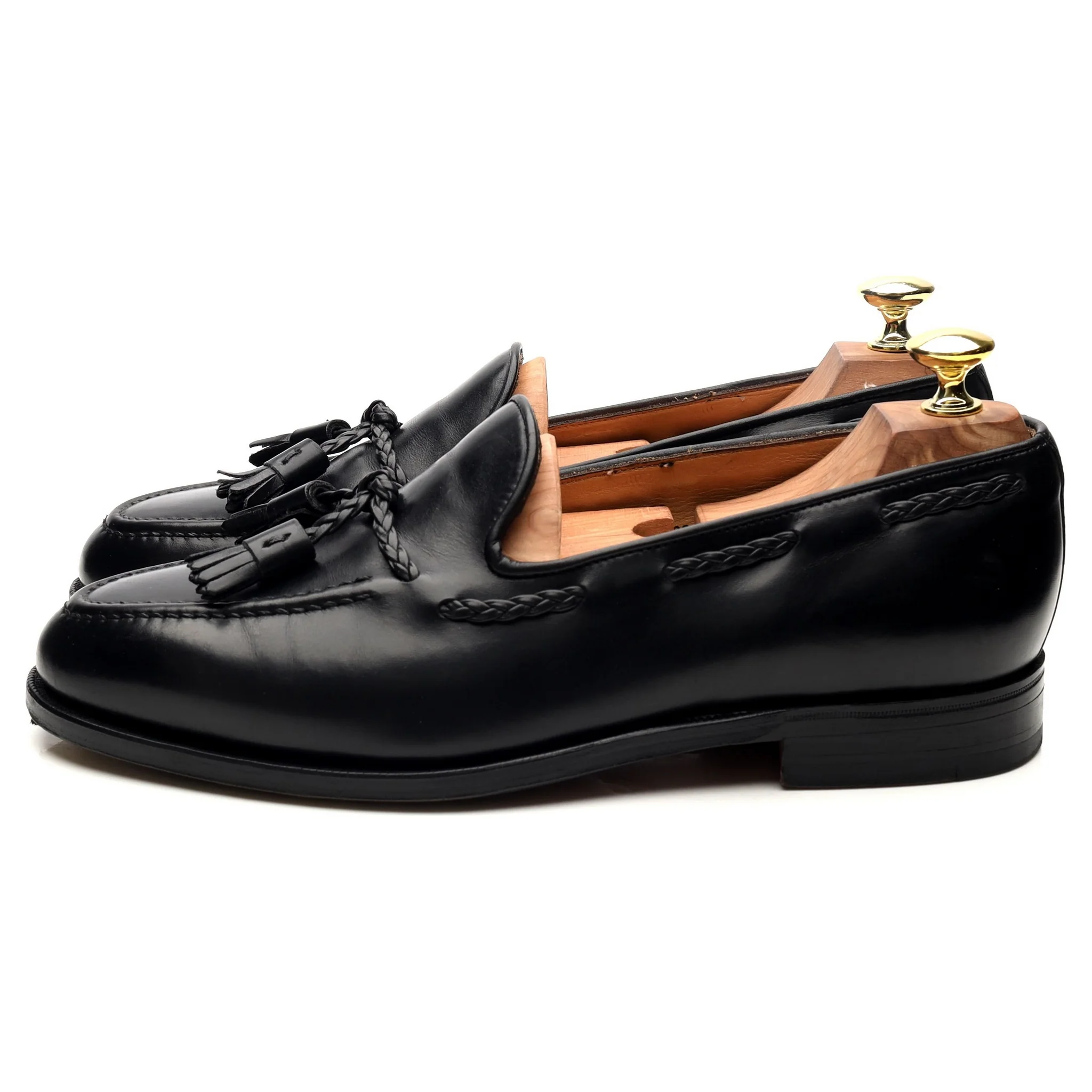 New & Lingwood Black Leather Tassel Loafers UK 7.5 E - Image 2