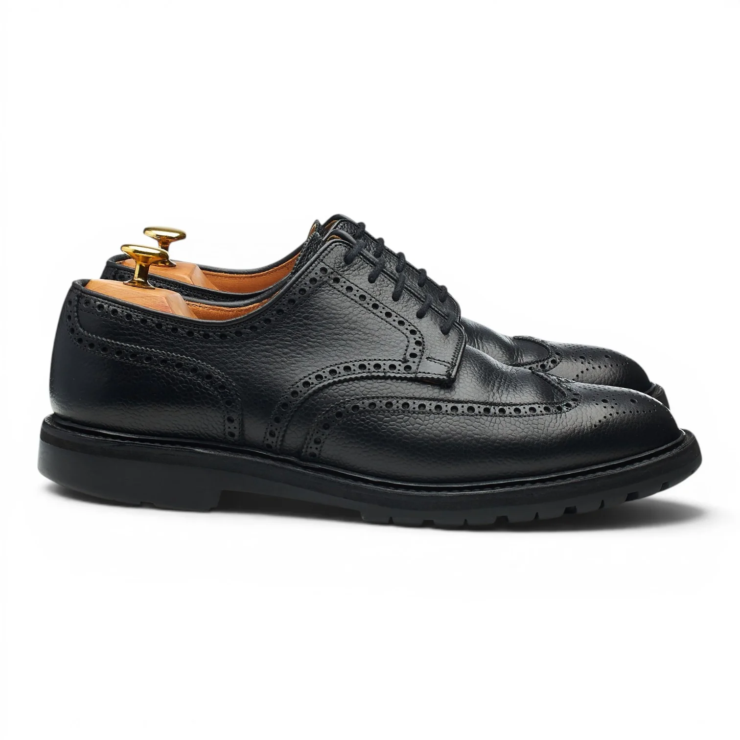 'Pembroke' Black Grain Leather Derby Brogues UK 8 E