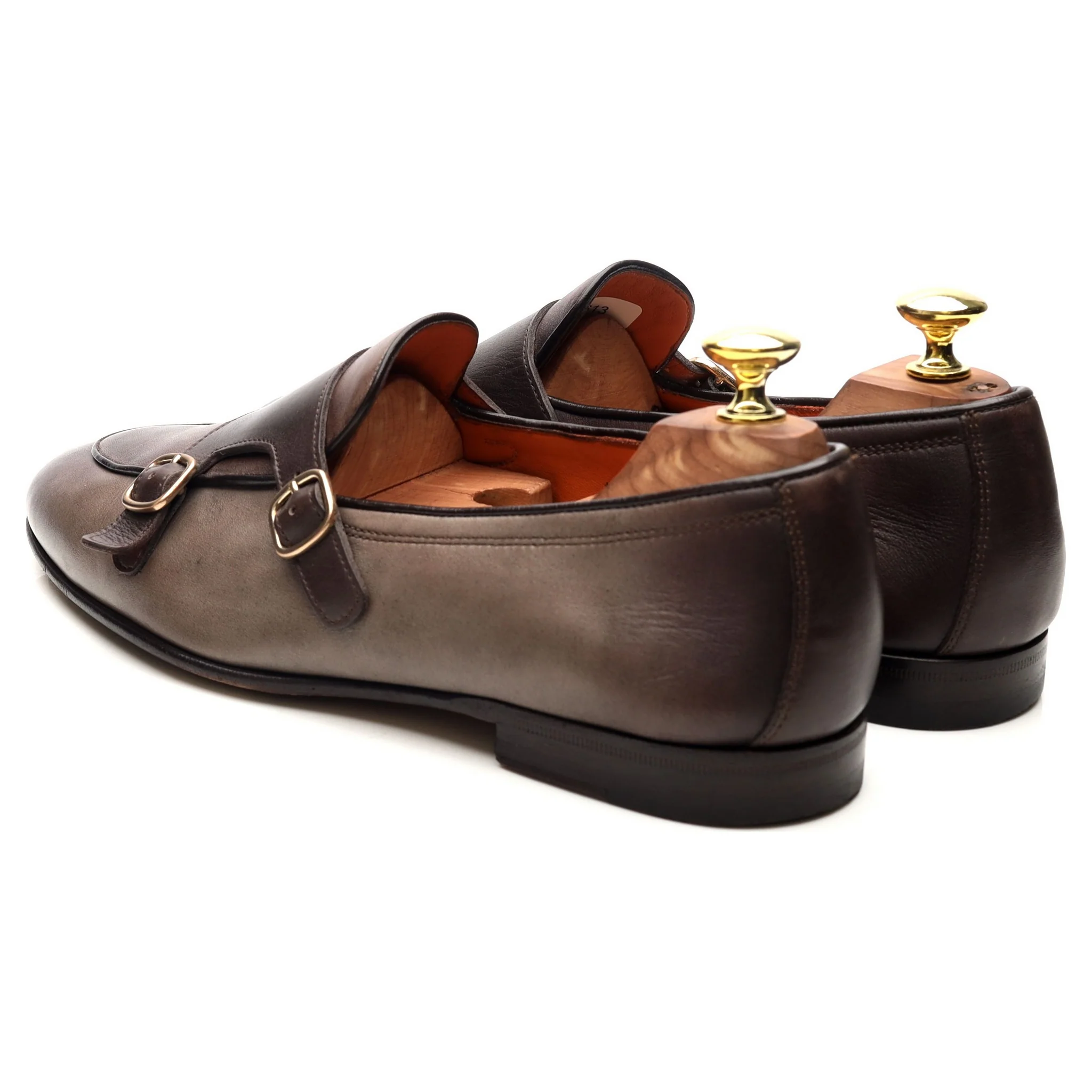 Grey Leather Double Monk Loafers UK 7.5 F - Image 3