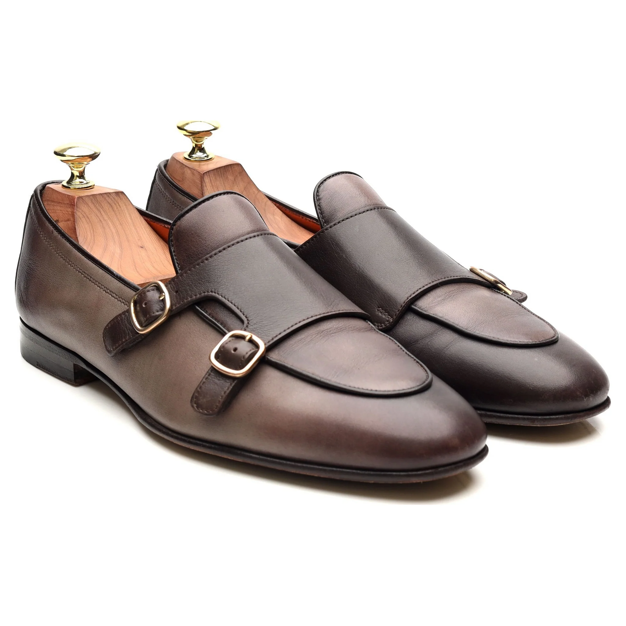 Grey Leather Double Monk Loafers UK 7.5 F - Image 7