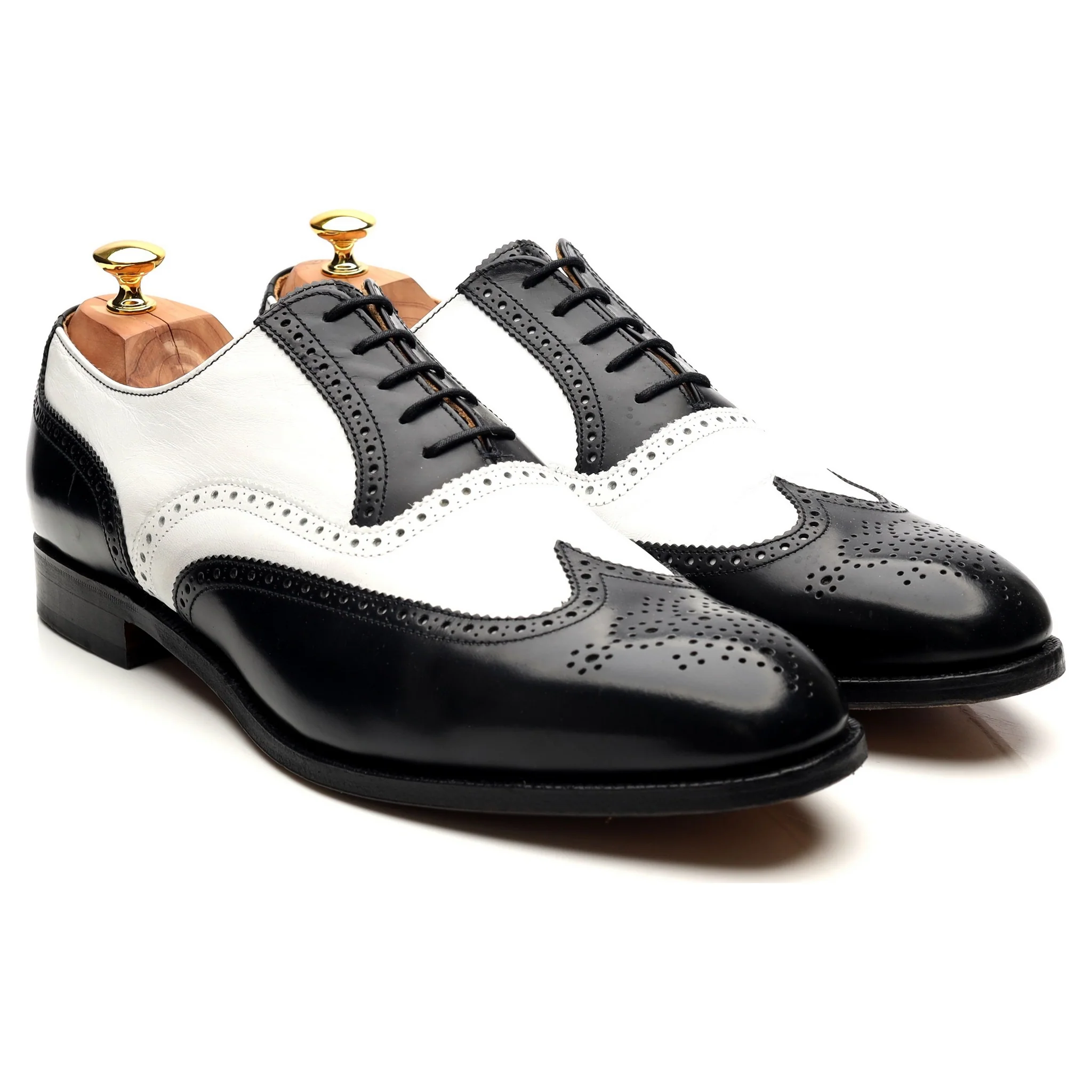 'George' Black White Leather Spectator Brogues UK 12 F - Image 7