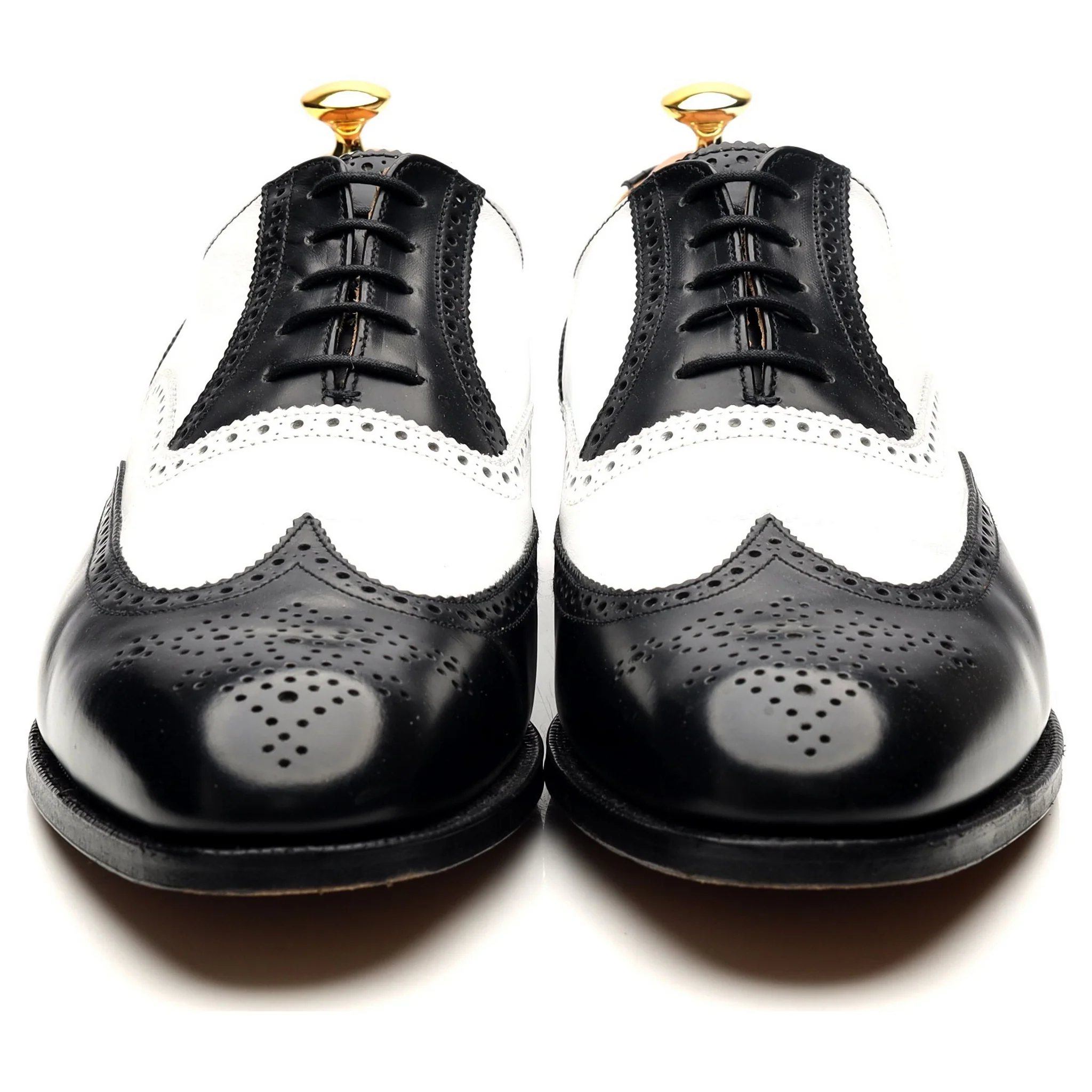 'George' Black White Leather Spectator Brogues UK 12 F - Image 8