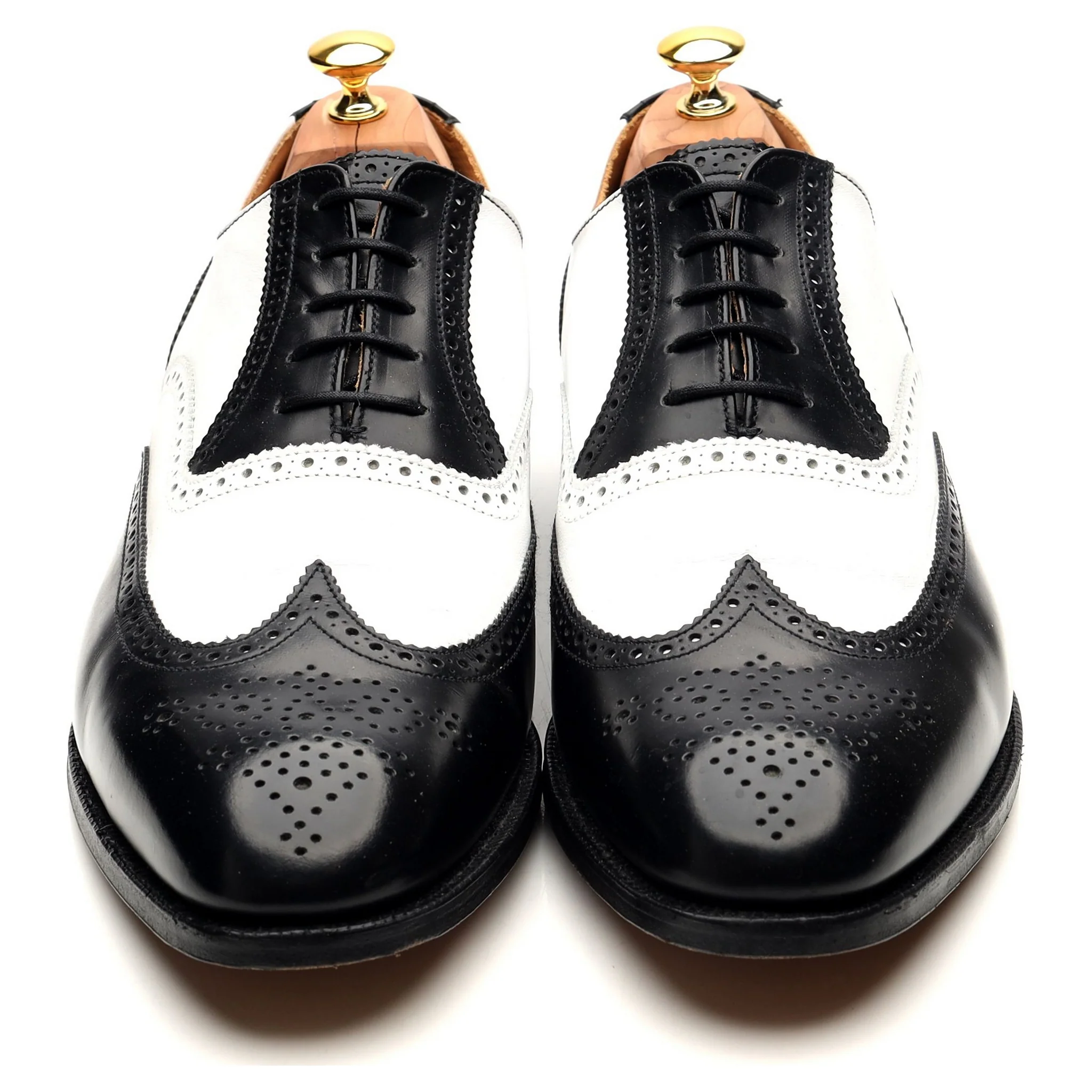 'George' Black White Leather Spectator Brogues UK 12 F - Image 9