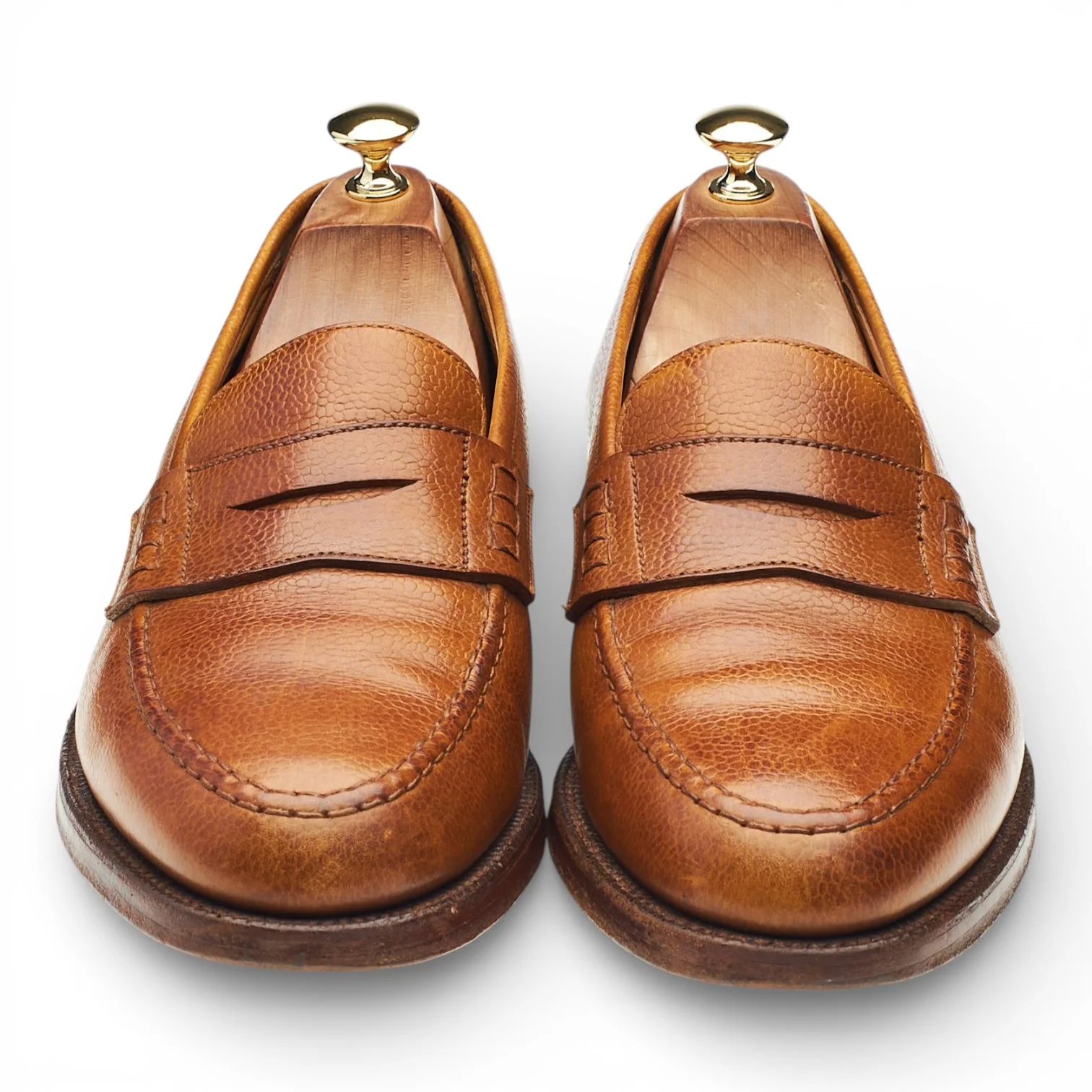 'Stowe' Tan Brown Grain Leather Loafers UK 10 E - Image 2