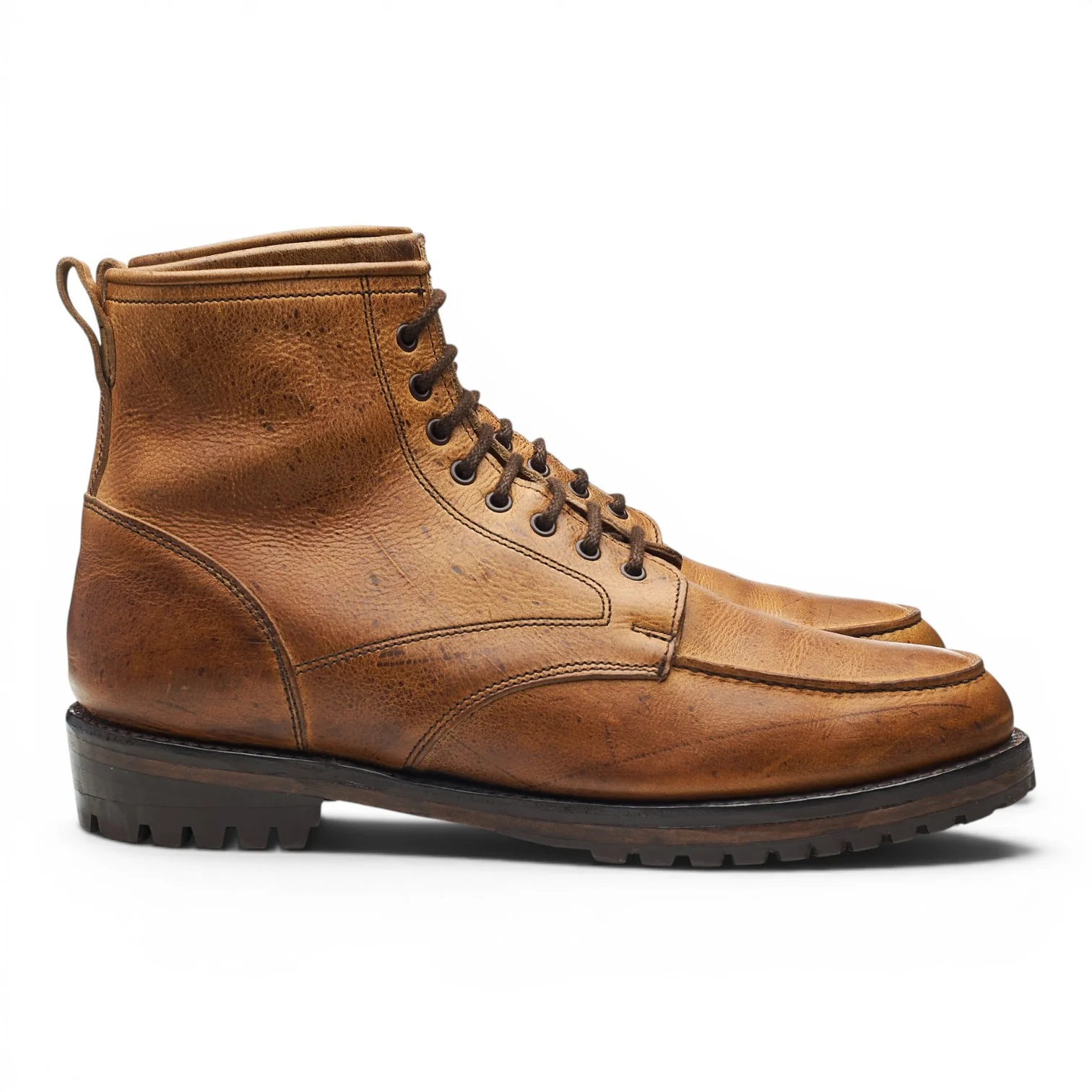 Tan Brown Leather Moc Toe Boots UK 9 F