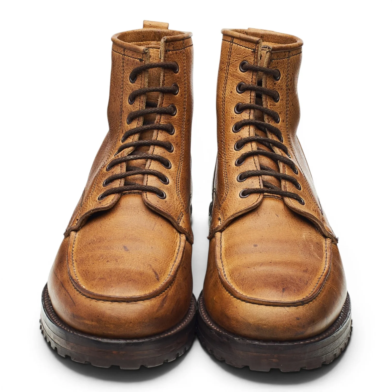 Tan Brown Leather Moc Toe Boots UK 9 F - Image 2