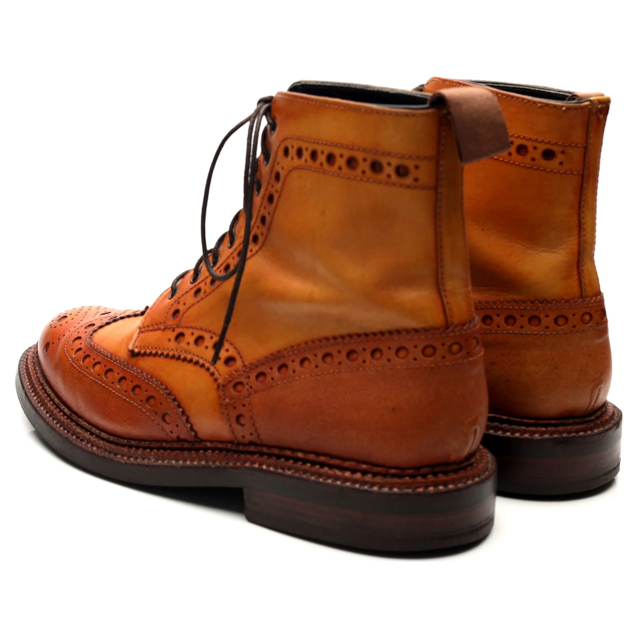 'Fred' Triple Welt Tan Brown Leather Brogue Boots UK 8 G - Image 3