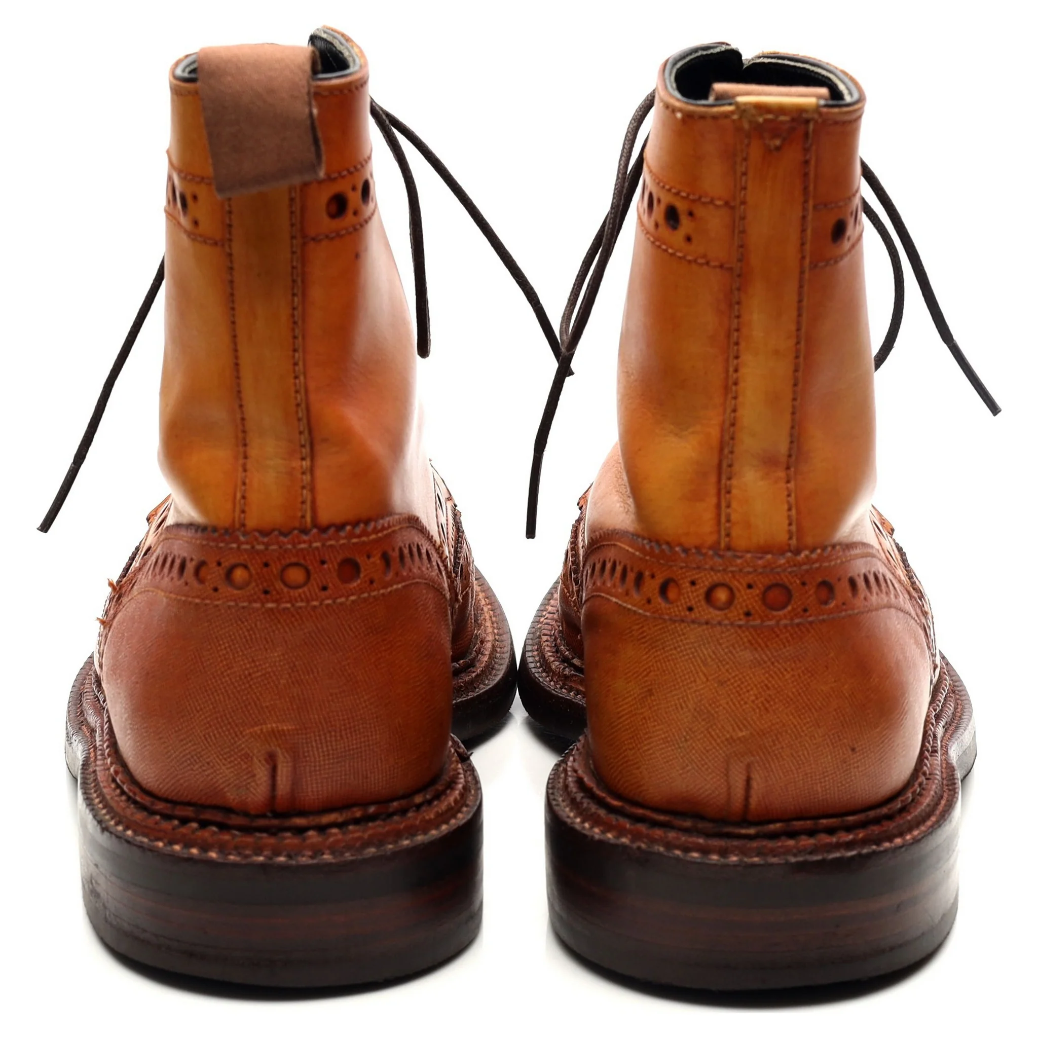 'Fred' Triple Welt Tan Brown Leather Brogue Boots UK 8 G - Image 4