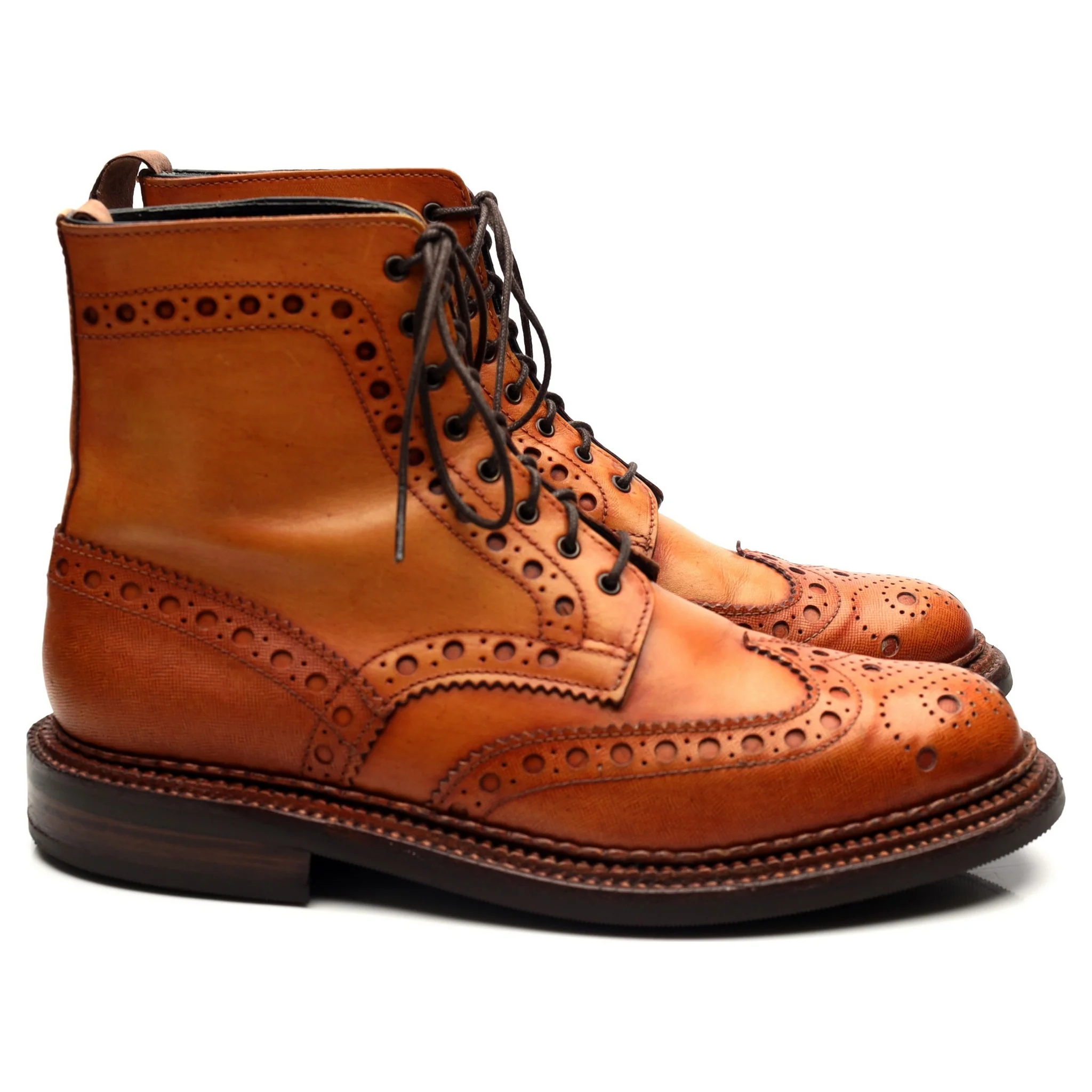 'Fred' Triple Welt Tan Brown Leather Brogue Boots UK 8 G - Image 6