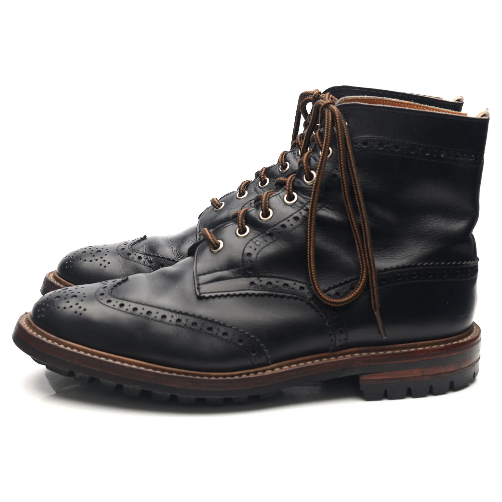 'Stow' Black Leather Brogue Boots UK 10 - Image 2