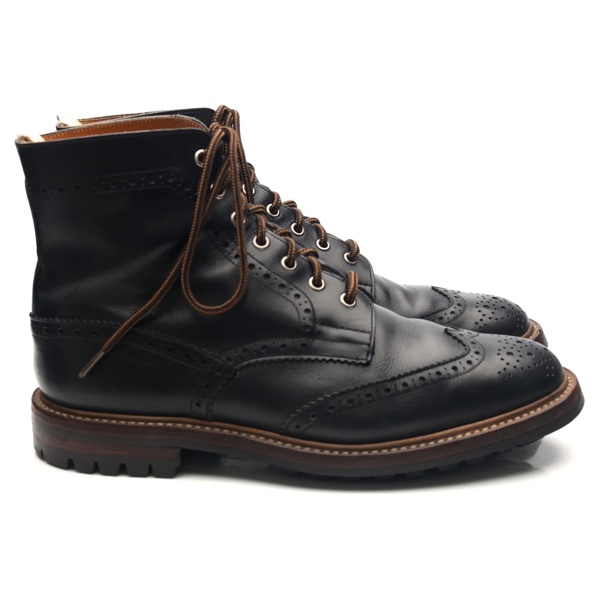 'Stow' Black Leather Brogue Boots UK 10 - Image 6