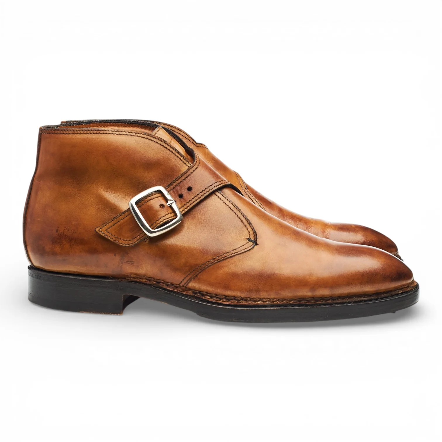 'Visionario' Tan Brown Leather Monk Strap Boots UK 9.5
