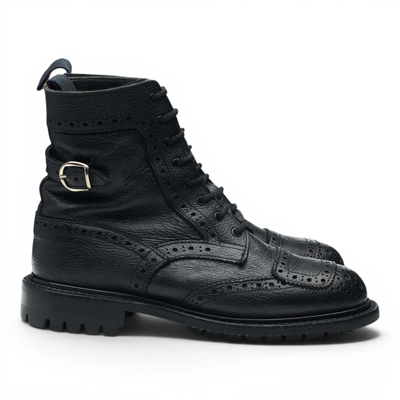 Women's 'Maria' Black Grain Leather Brogue Biker Boots UK 4.5