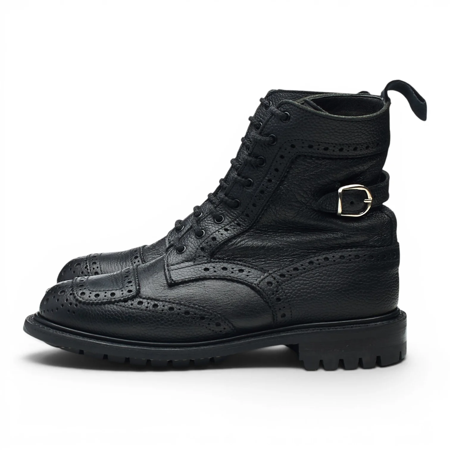 Women's 'Maria' Black Grain Leather Brogue Biker Boots UK 4.5 - Image 3
