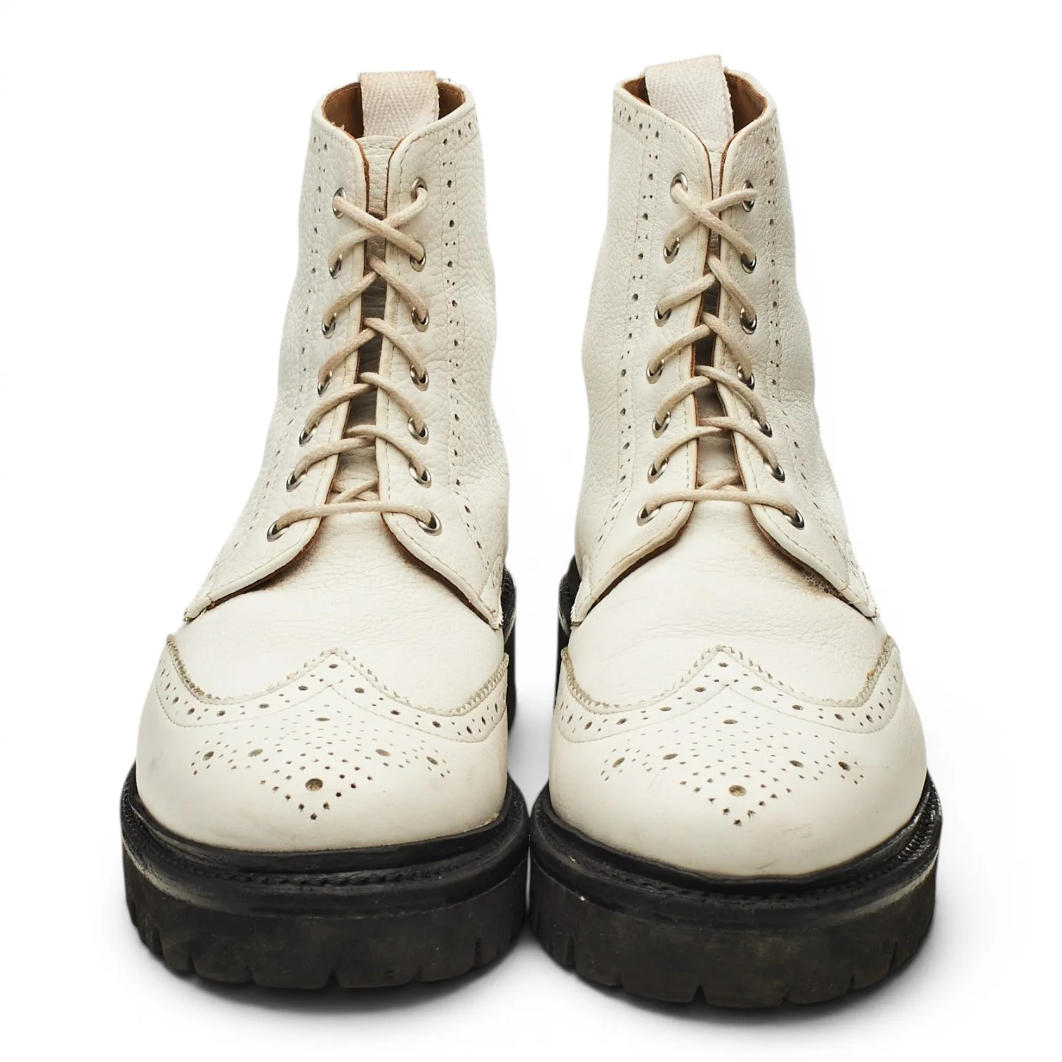 Women's White Leather Brogue Boots UK 5.5 - Image 2