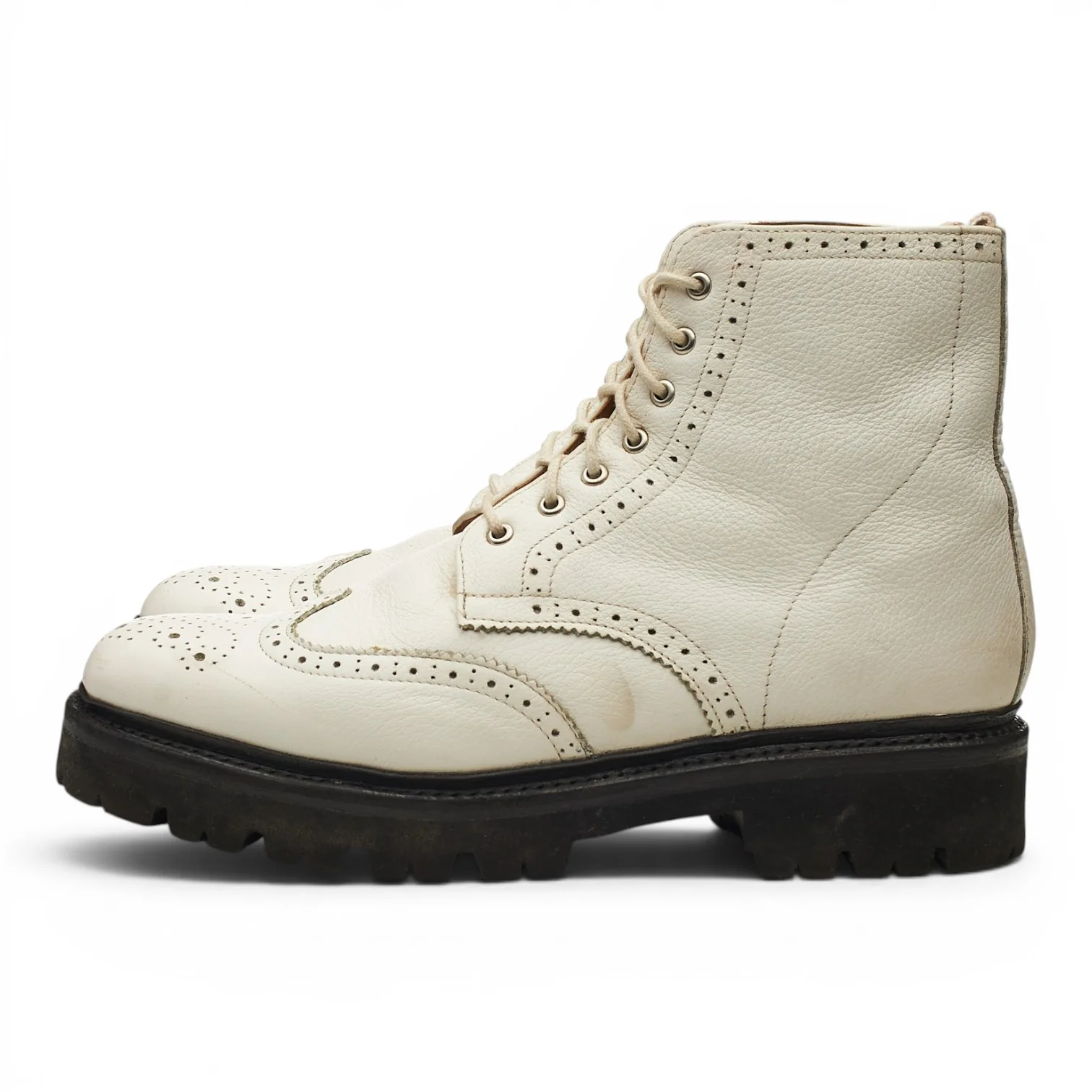 Women's White Leather Brogue Boots UK 5.5 - Image 3